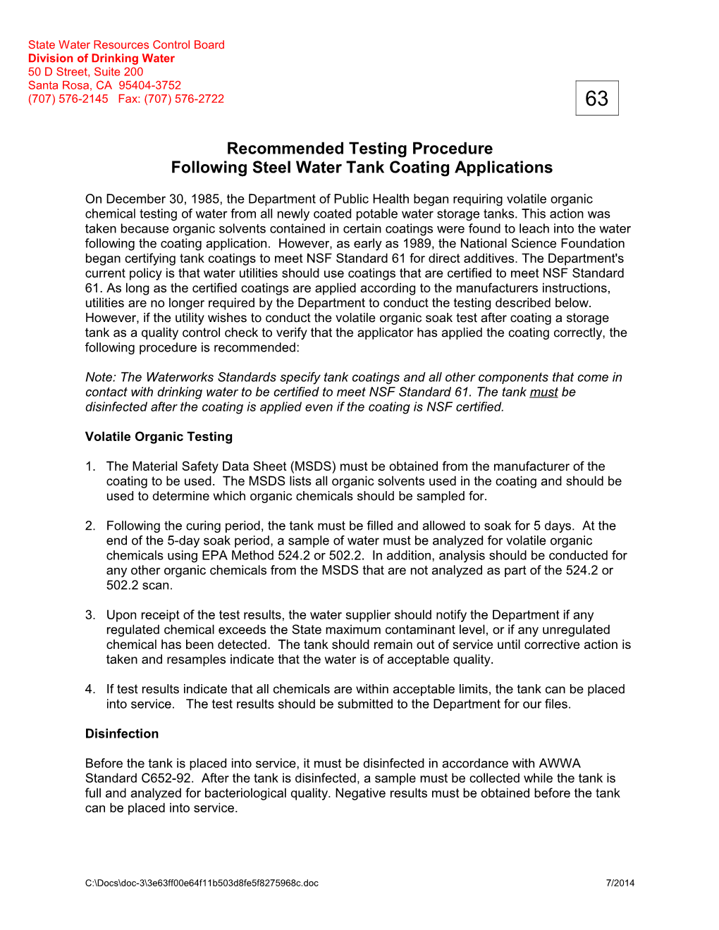 Testing Requirements Following Steel Water Tank Coating Applications