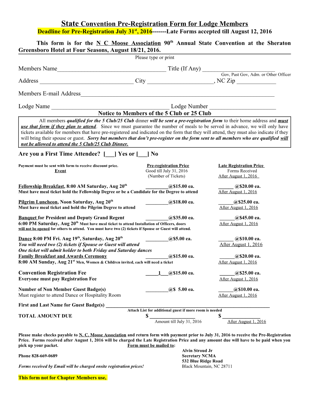 Convention Pre-Registration Form