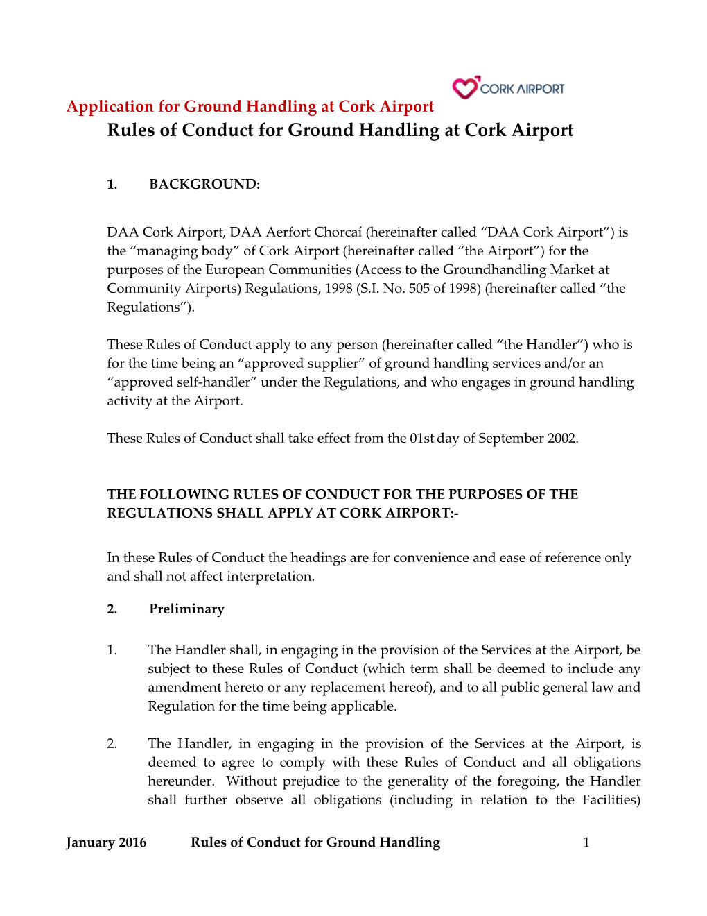 Rules of Conduct for Ground Handling at Cork Airport