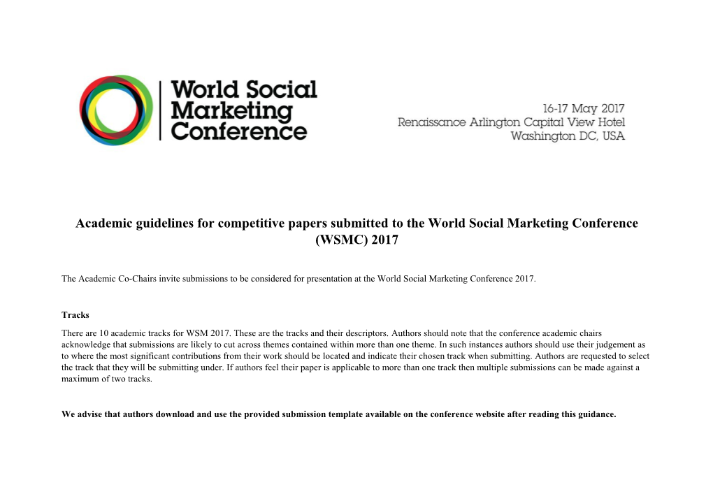 Academic Guidelines for Competitive Papers Submitted to the World Social Marketing Conference