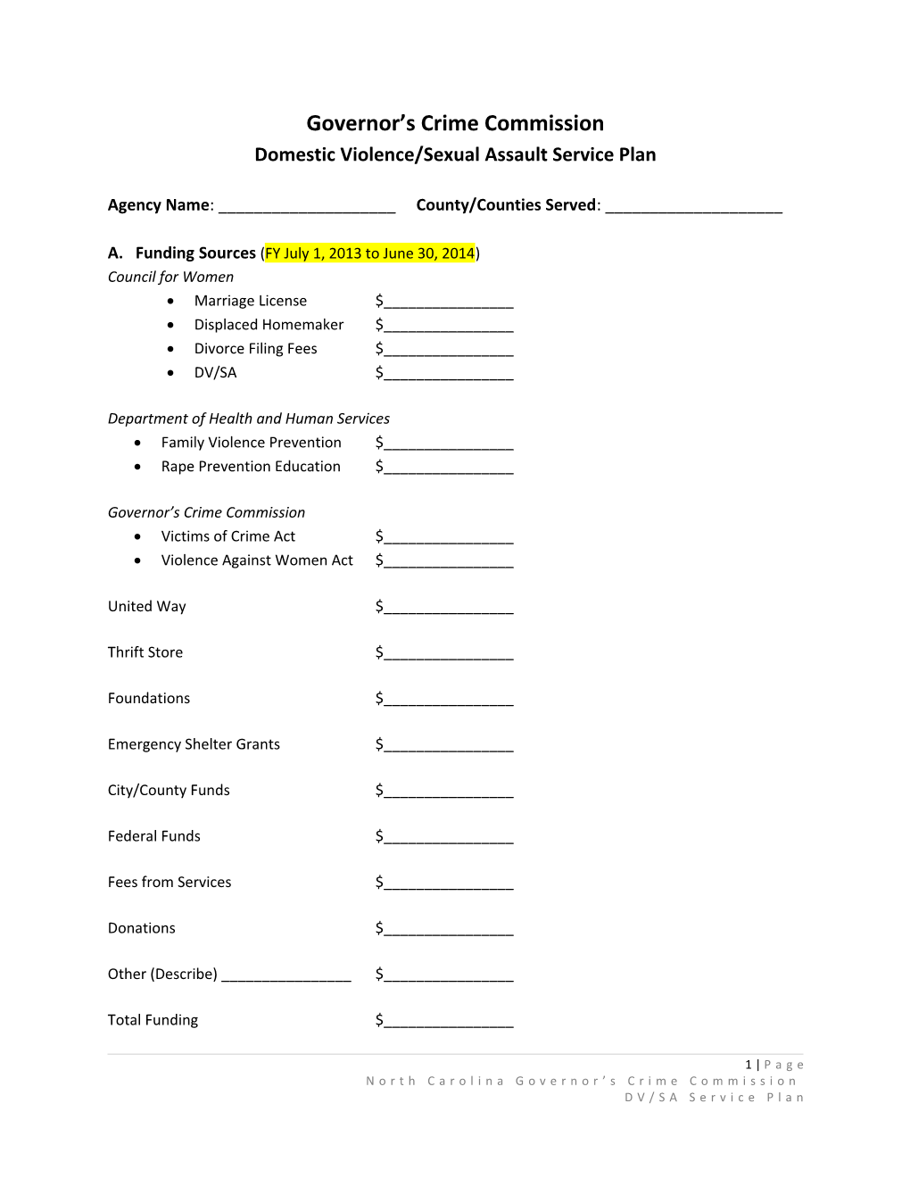 Domestic Violence/Sexual Assault Service Plan