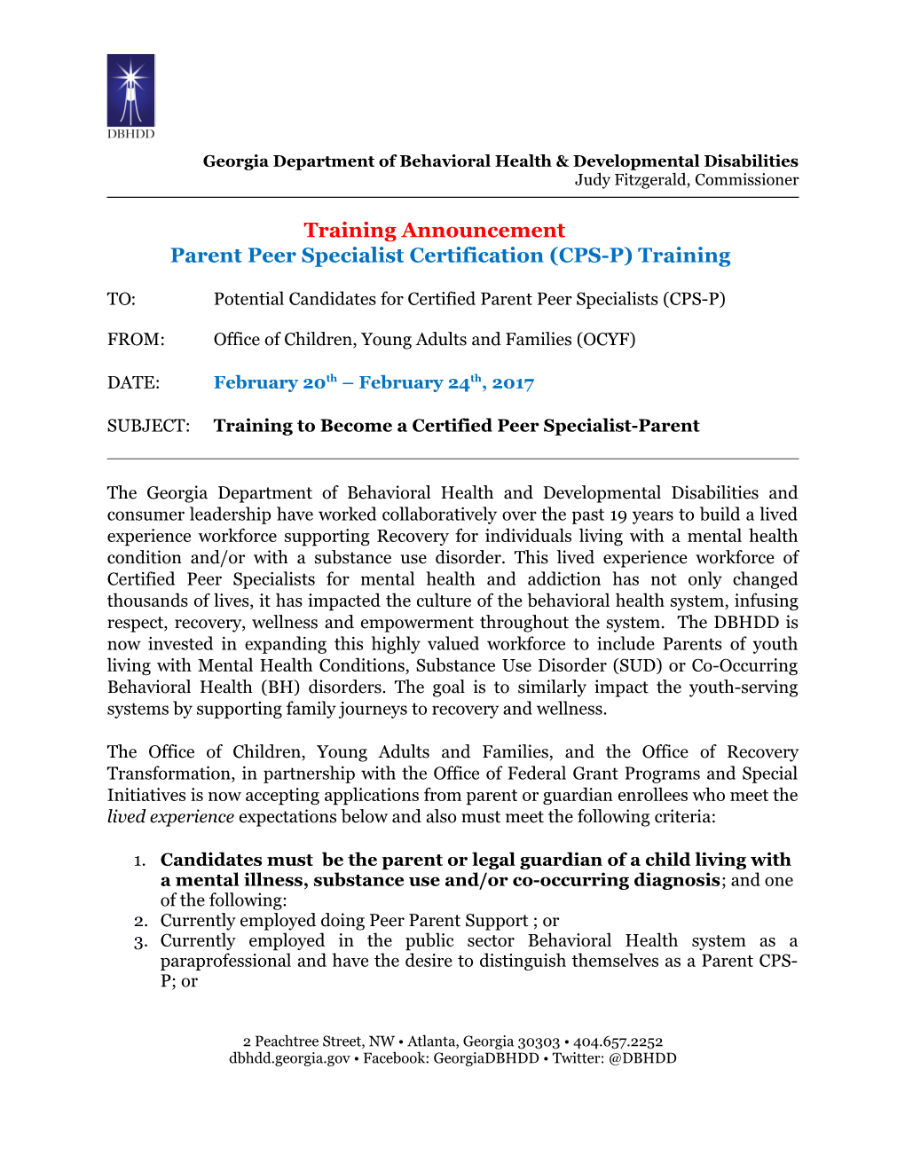 Parent Peer Specialist Certification (CPS-P) Training