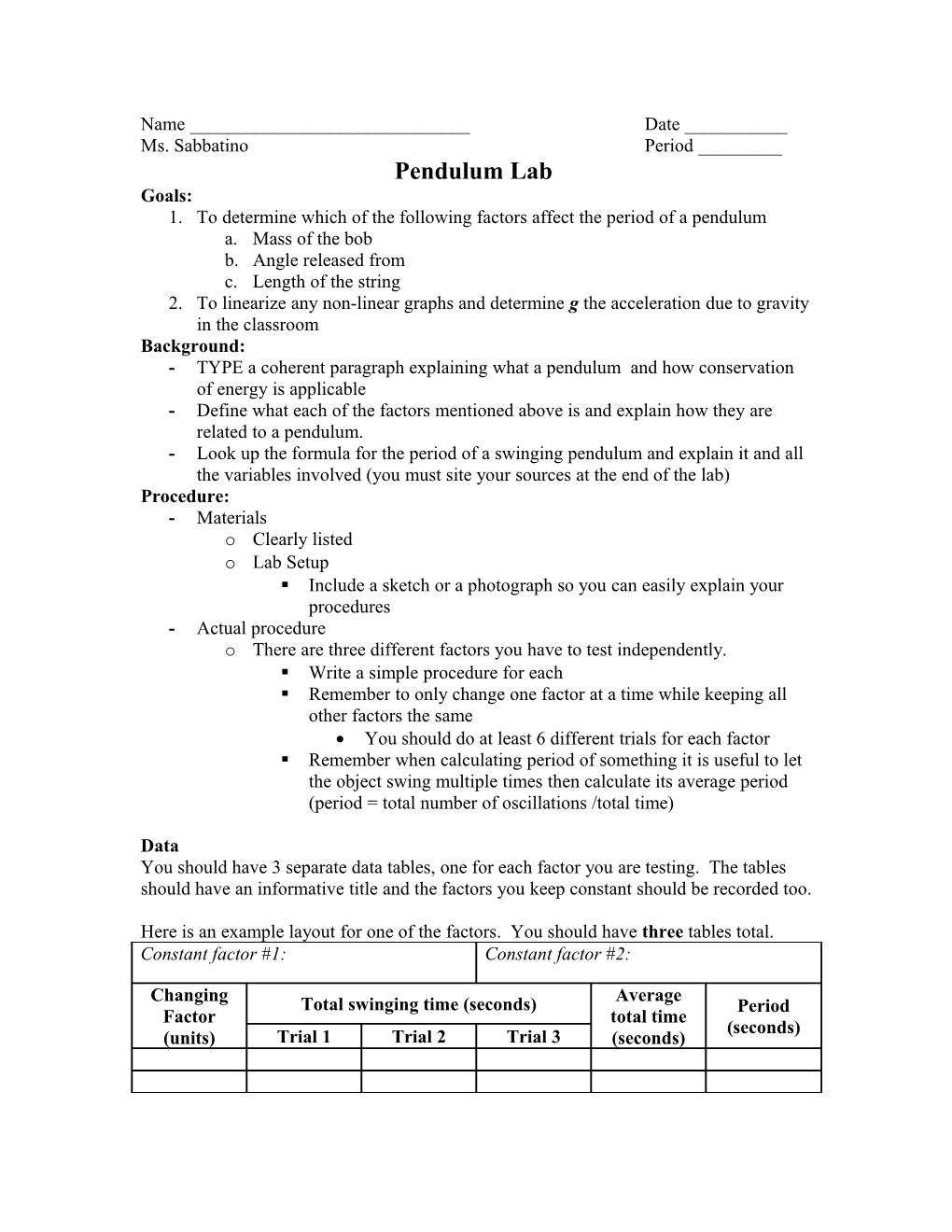 To Determine Which of the Following Factors Affect the Period of a Pendulum