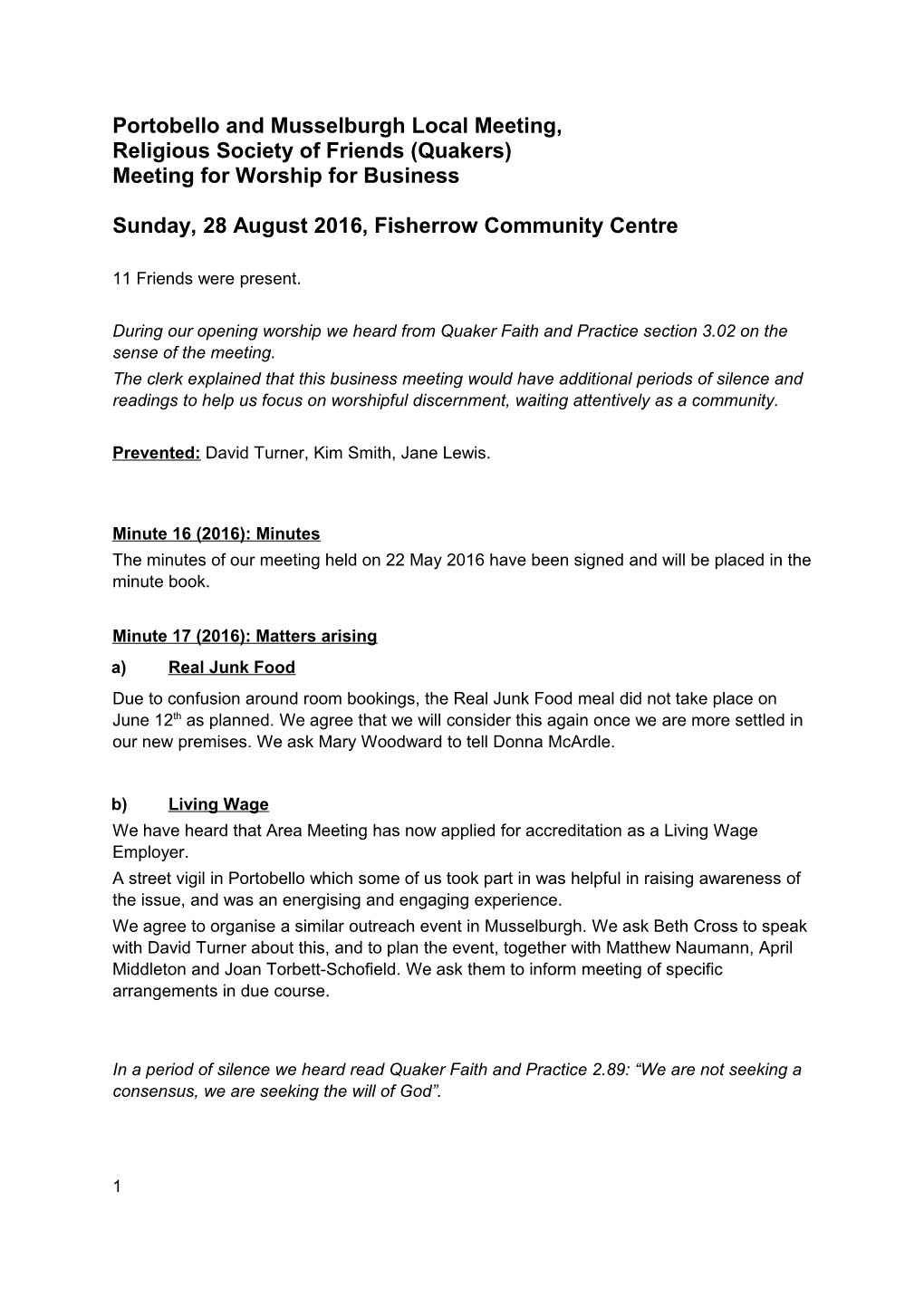 Portobello and Musselburgh Local Meeting