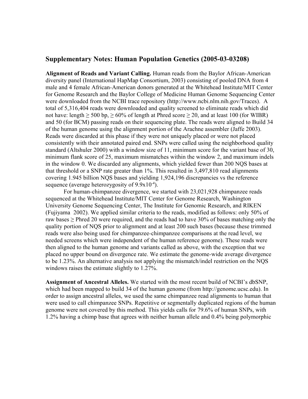 Supplementary Notes: Human Population Genetics