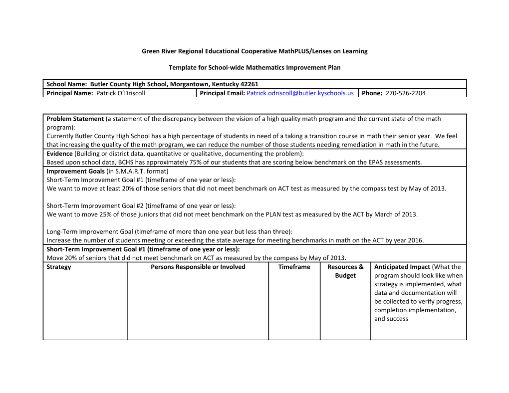 Green River Regional Educational Cooperative Mathplus/Lenses on Learning