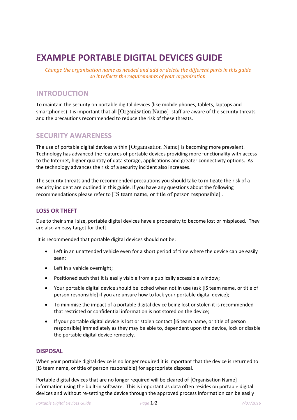 Example Portable Digital Devices Guide