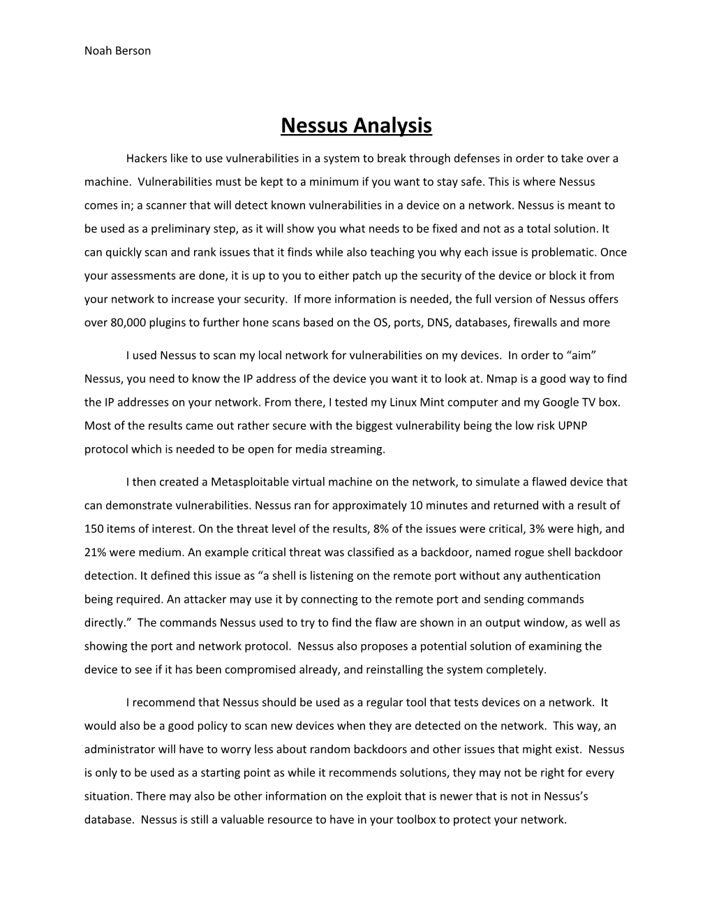Nessus Analysis