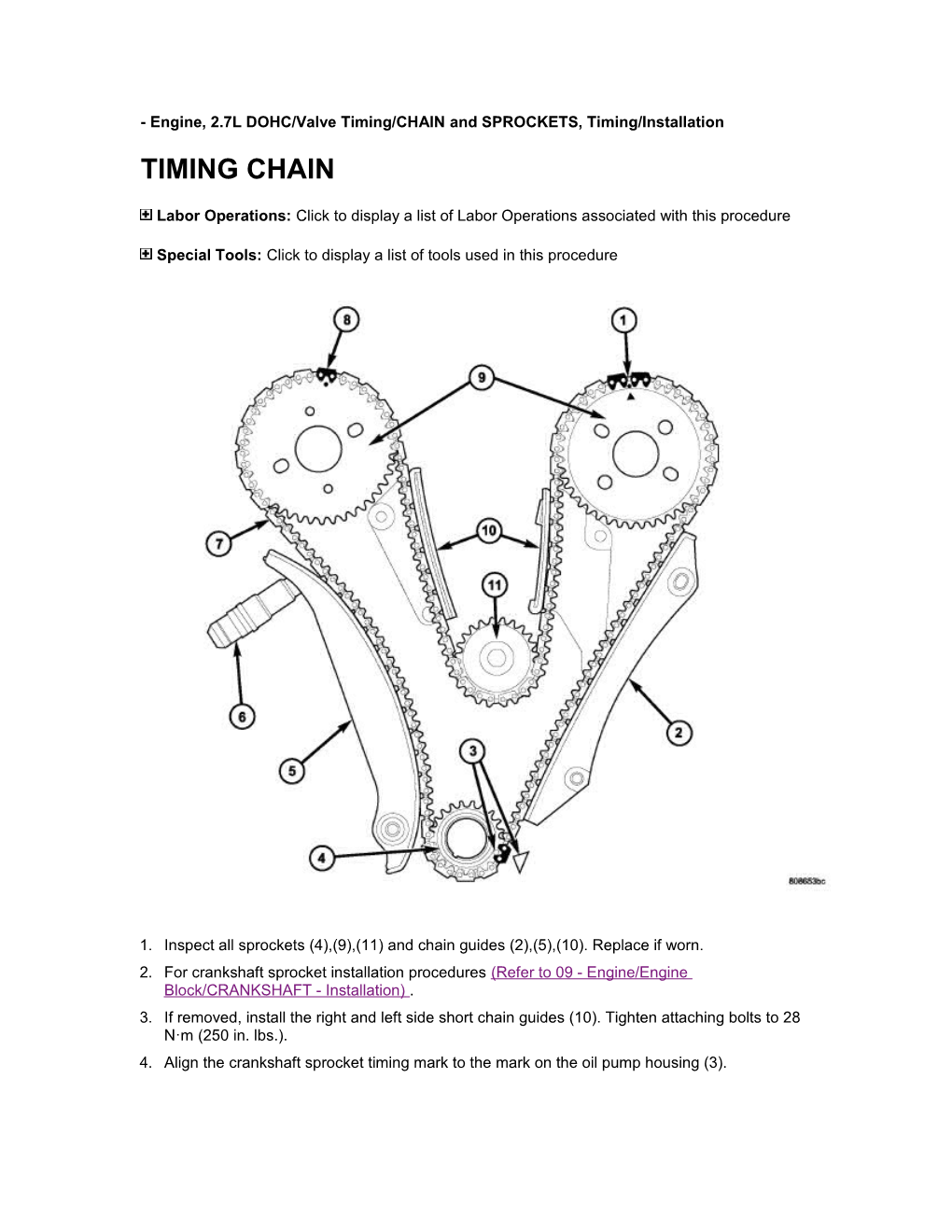 Engine, 2.7L DOHC/Valve Timing/CHAIN and SPROCKETS, Timing/Installation