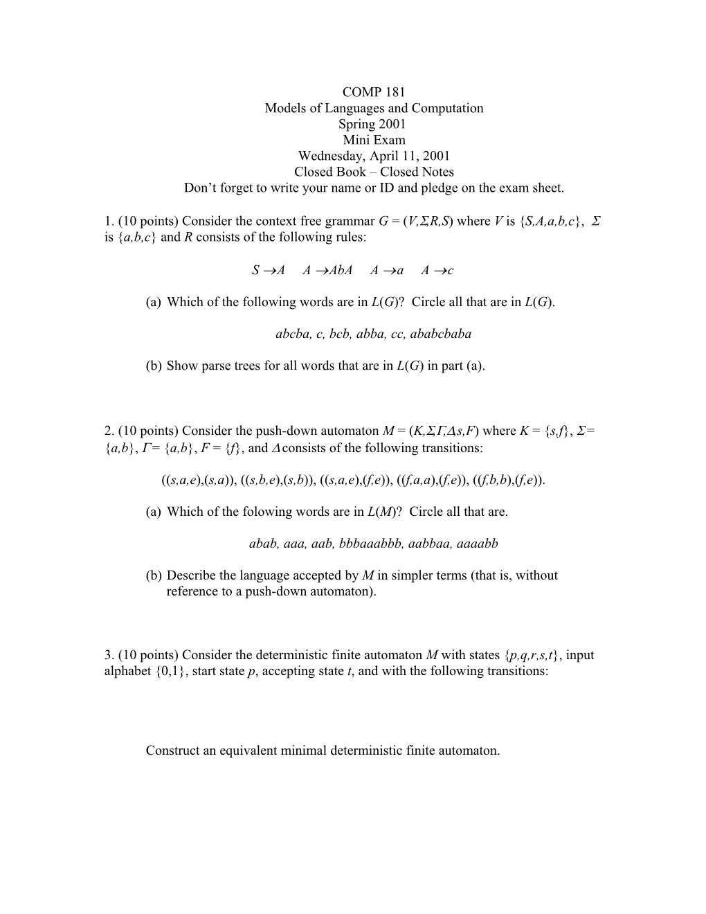 Models of Languages and Computation