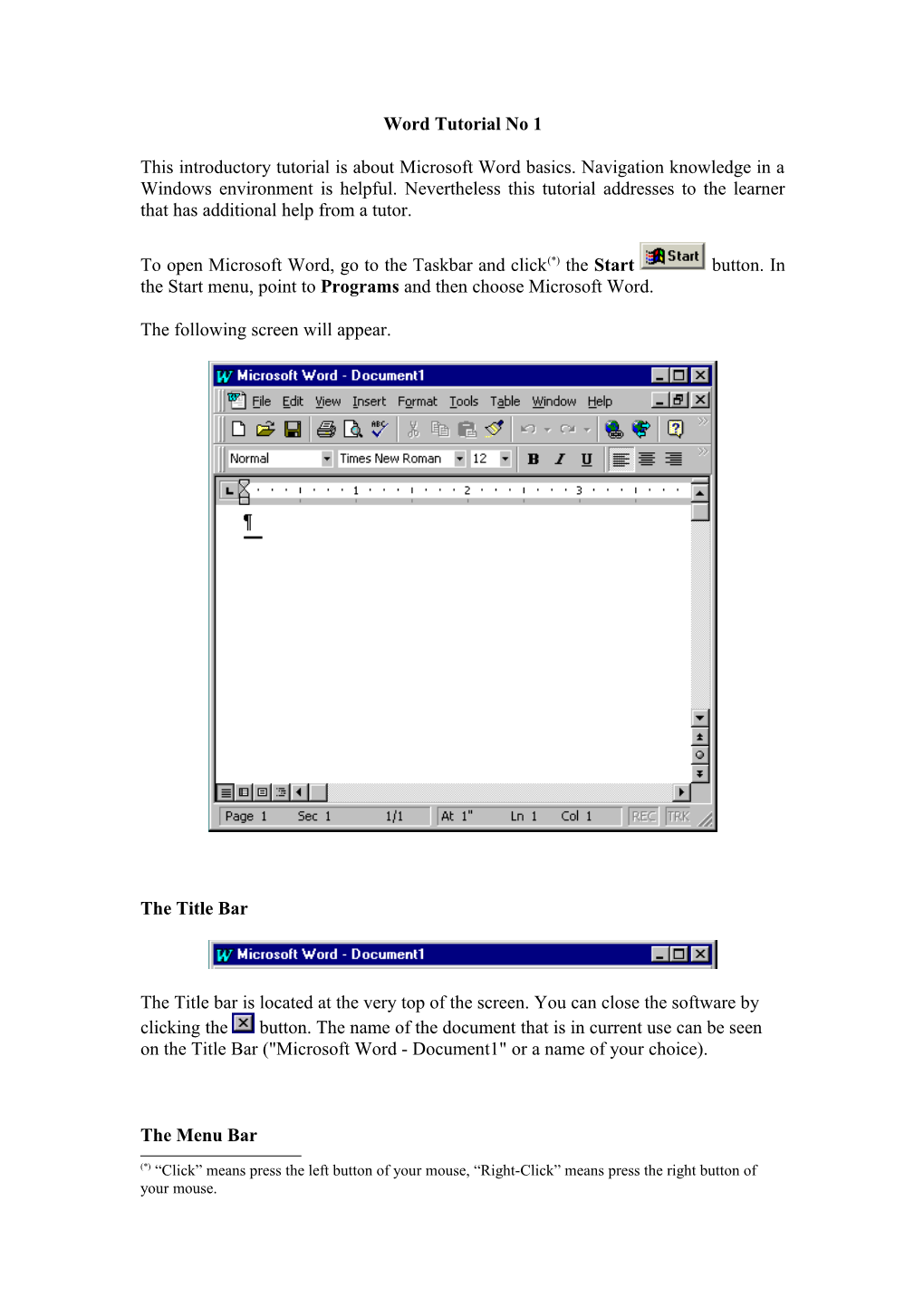 Lesson One: Microsoft Word for Windows