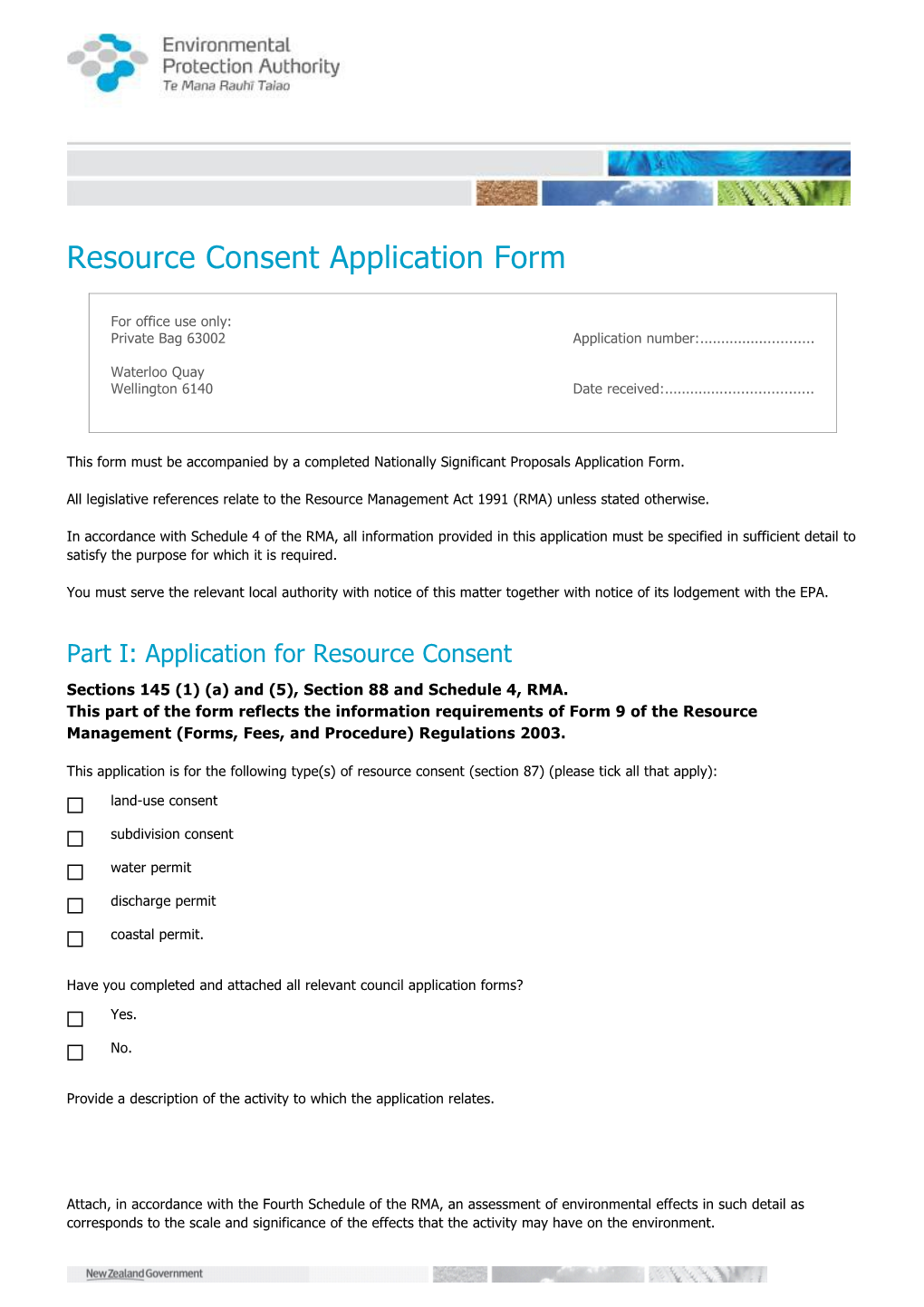 Resource Consent Form NSP