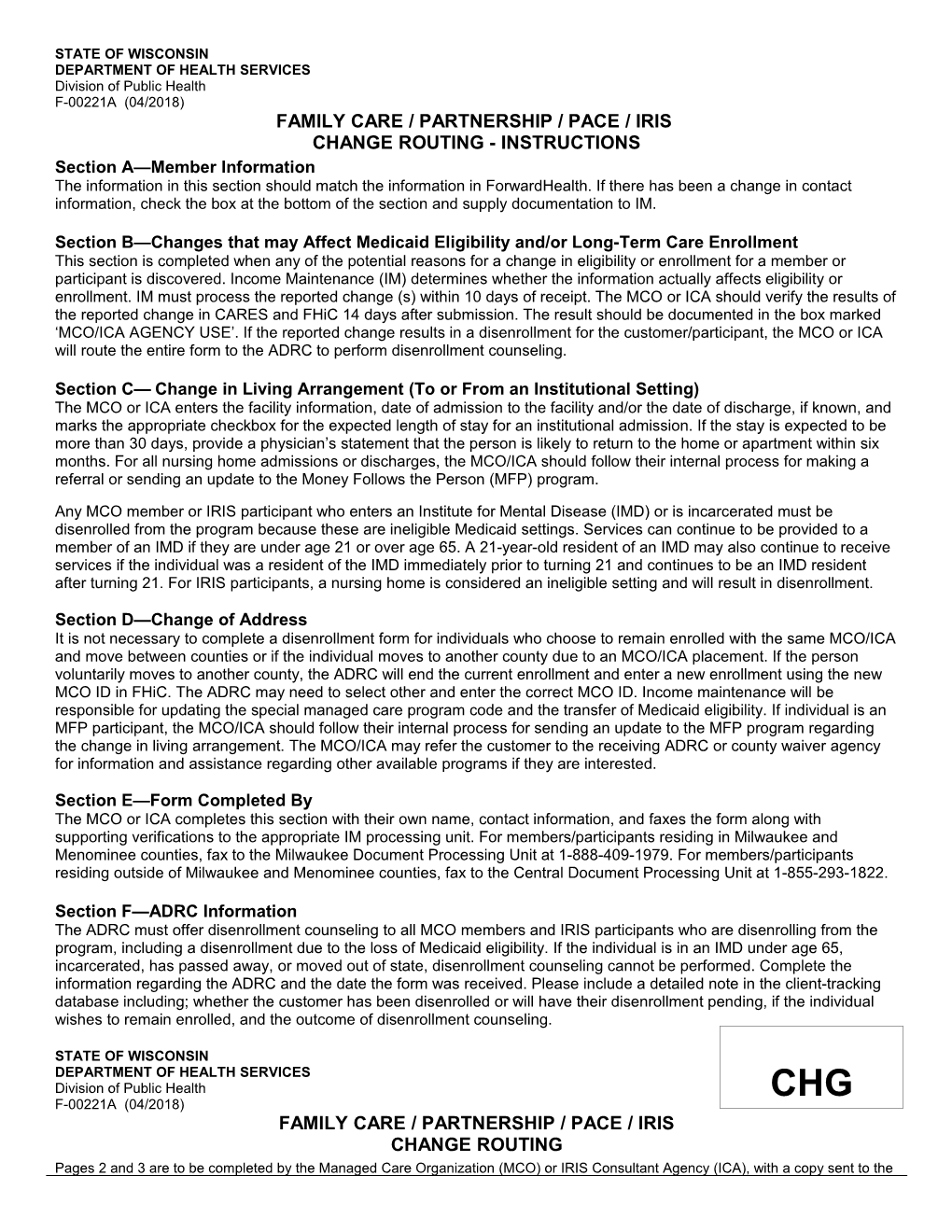 Family Care / Partnership / PACE Disenrollment Routing, F-00221A