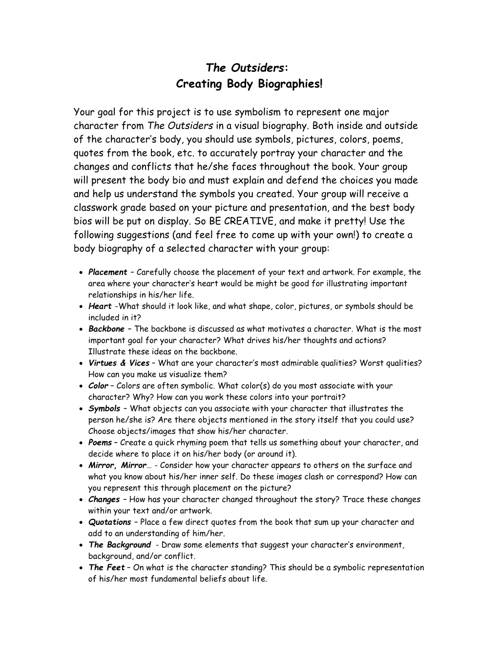 Creating Body Biographies!