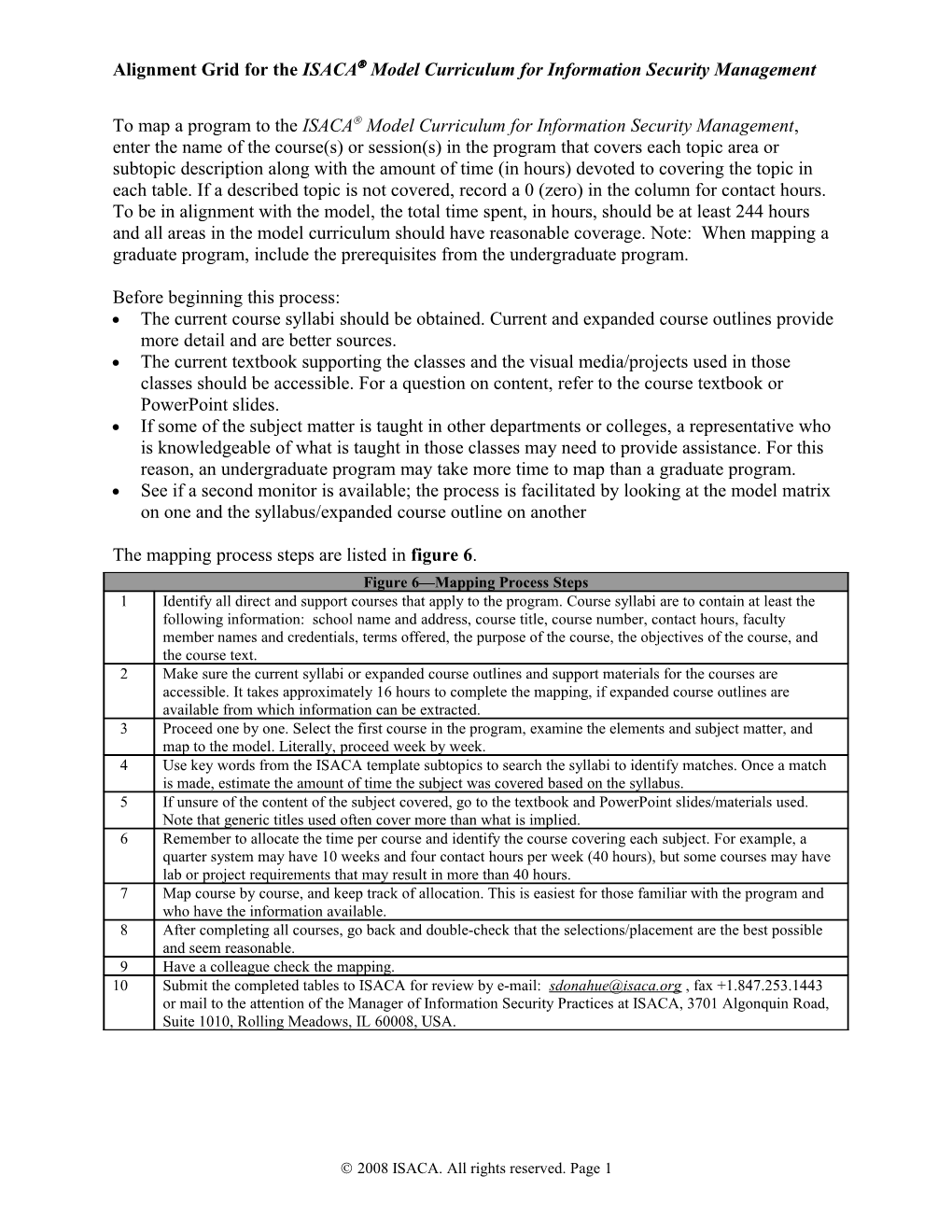 ISACA Model Curriculum for IS Audt and Control