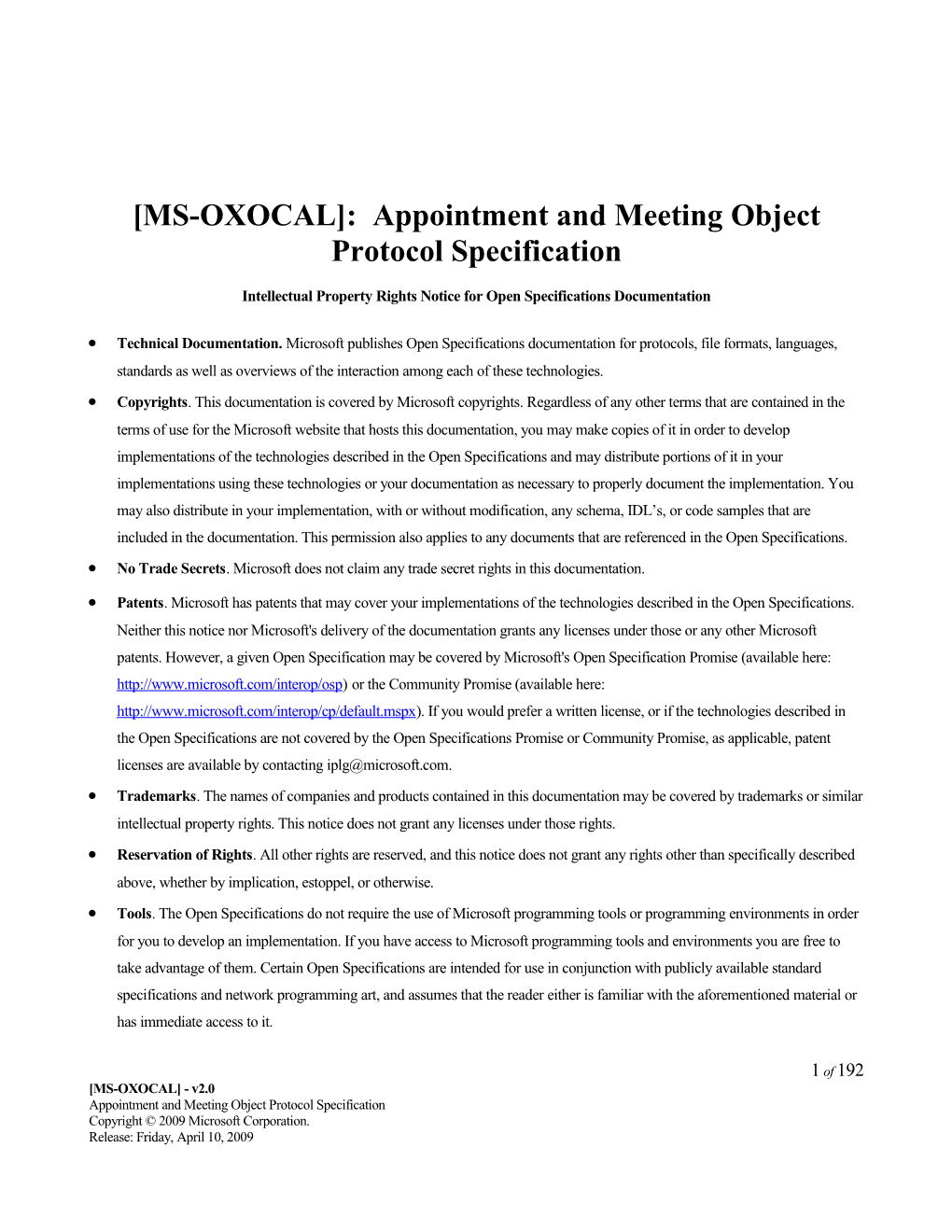 MS-OXOCAL : Appointment and Meeting Object Protocol Specification