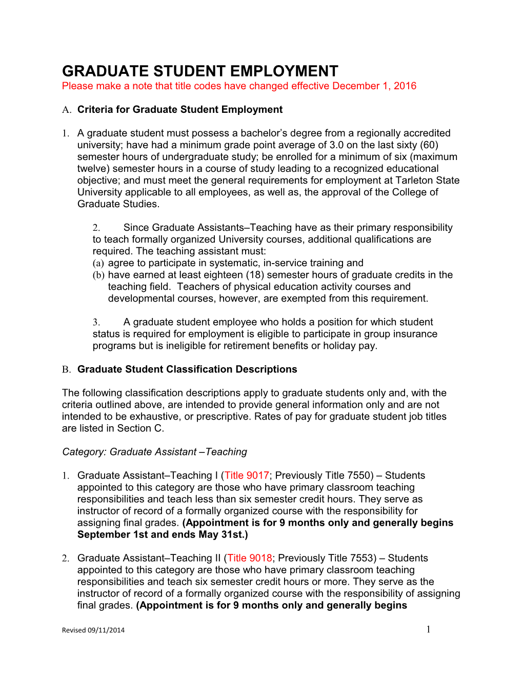 Graduate Student Employment