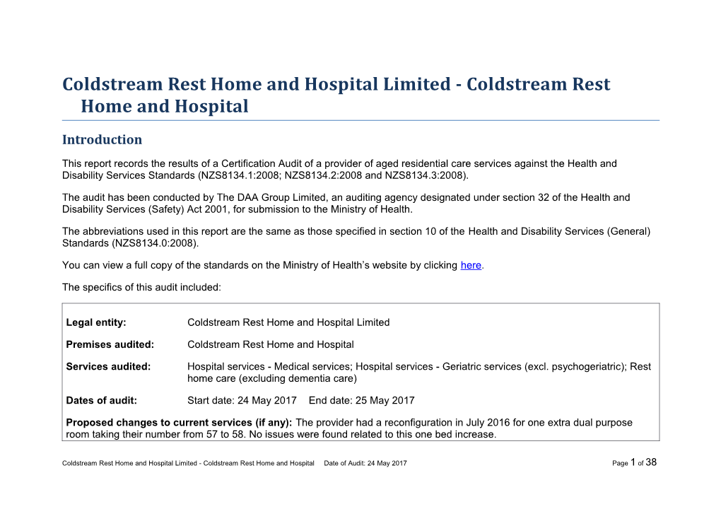 Coldstream Rest Home and Hospital Limited - Coldstream Rest Home and Hospital