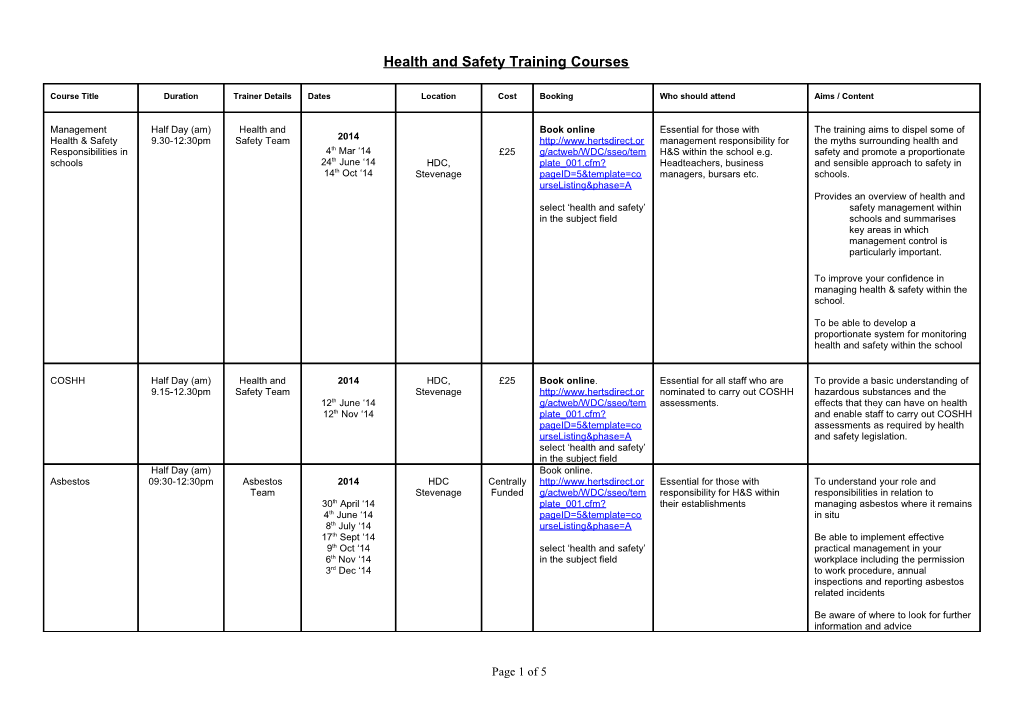 CSF Health and Safety Training Courses 2014