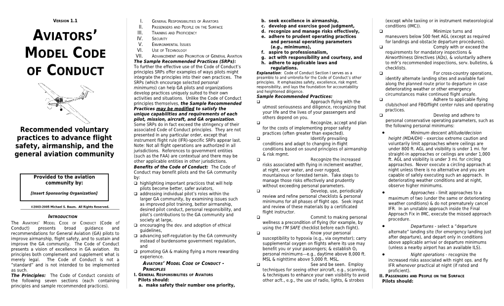 Aviators' Model Code of Conduct Draft V2.0