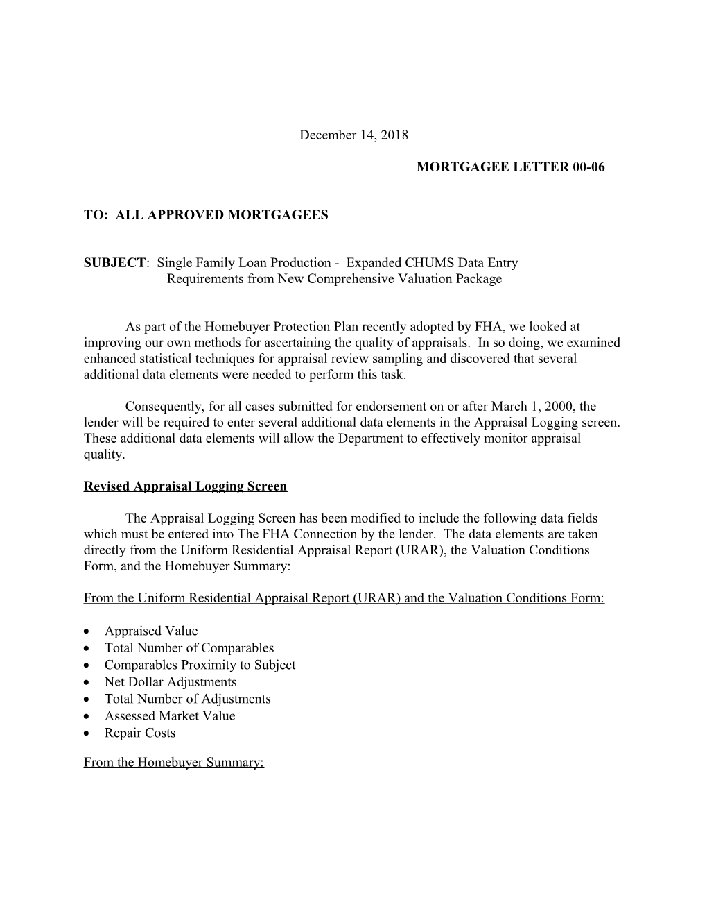 Mortgagee Letter 00-06