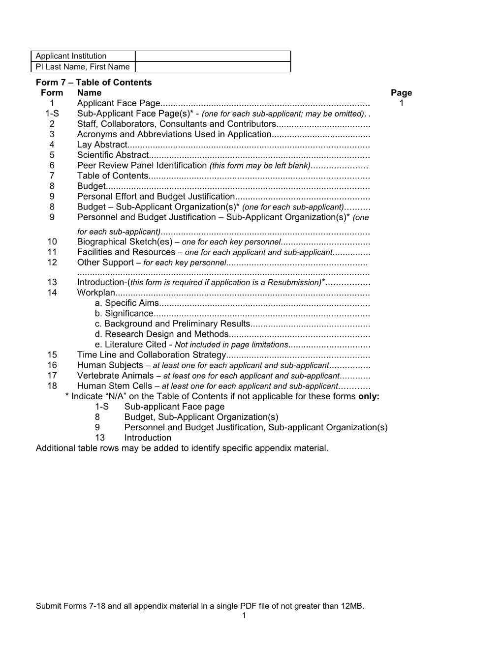 Submit Forms 7-18 and All Appendix Material in a Single PDF File of Not Greater Than 12MB