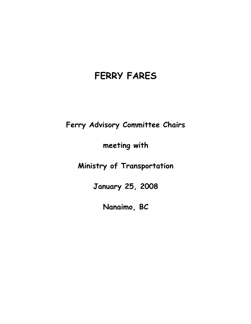 Ferry Advisory Committee Chairs