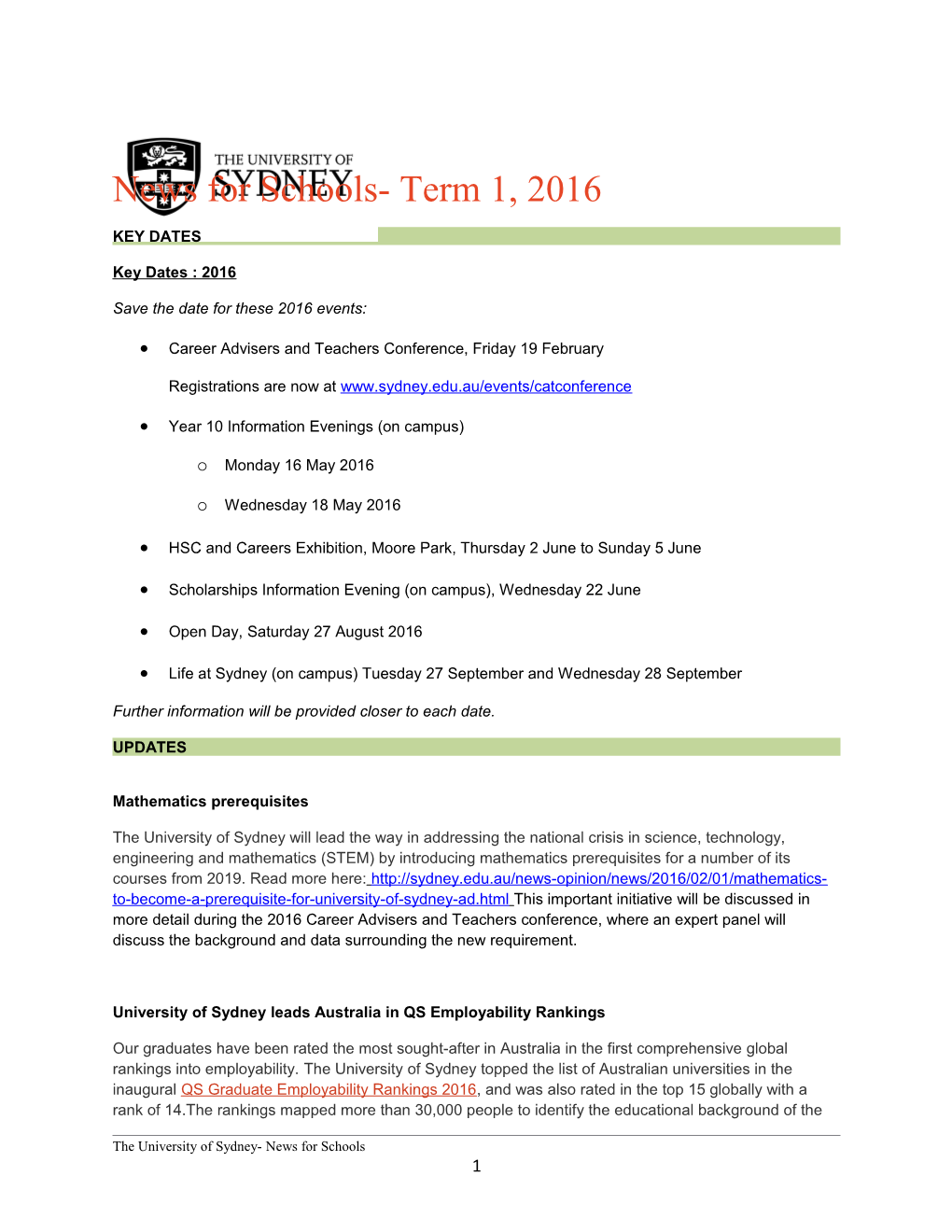 News for Schools- Term 1, 2016