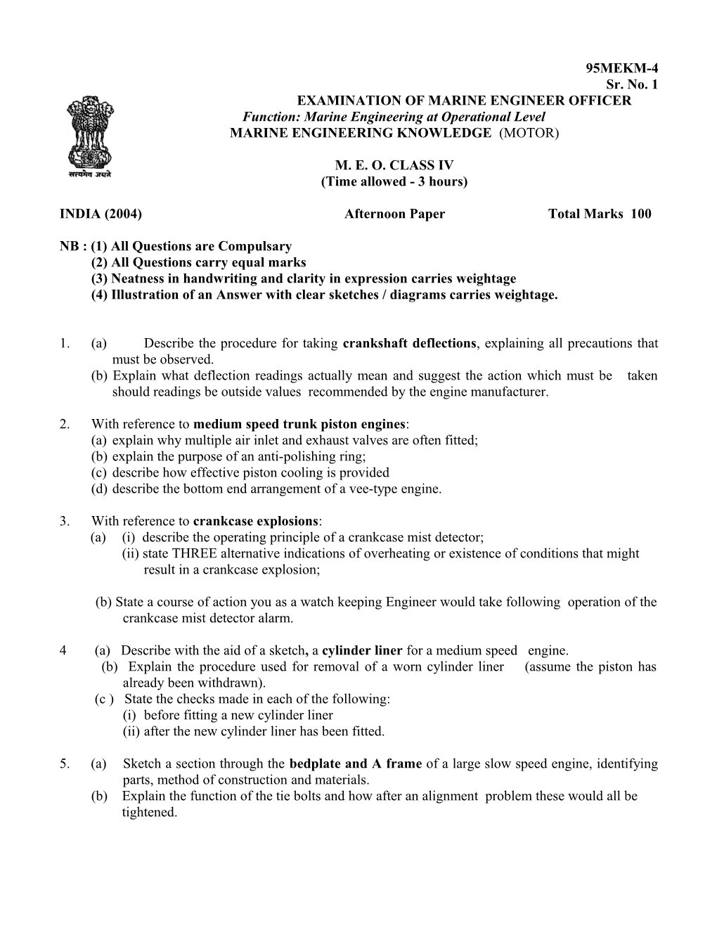 2Nd Class Motor Examination Questions Only