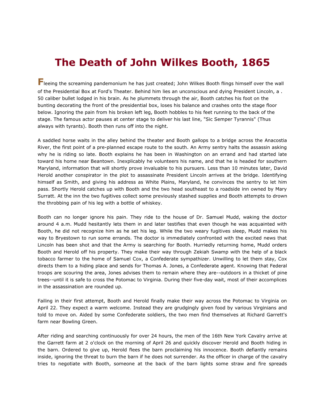 The Death of John Wilkes Booth, 1865