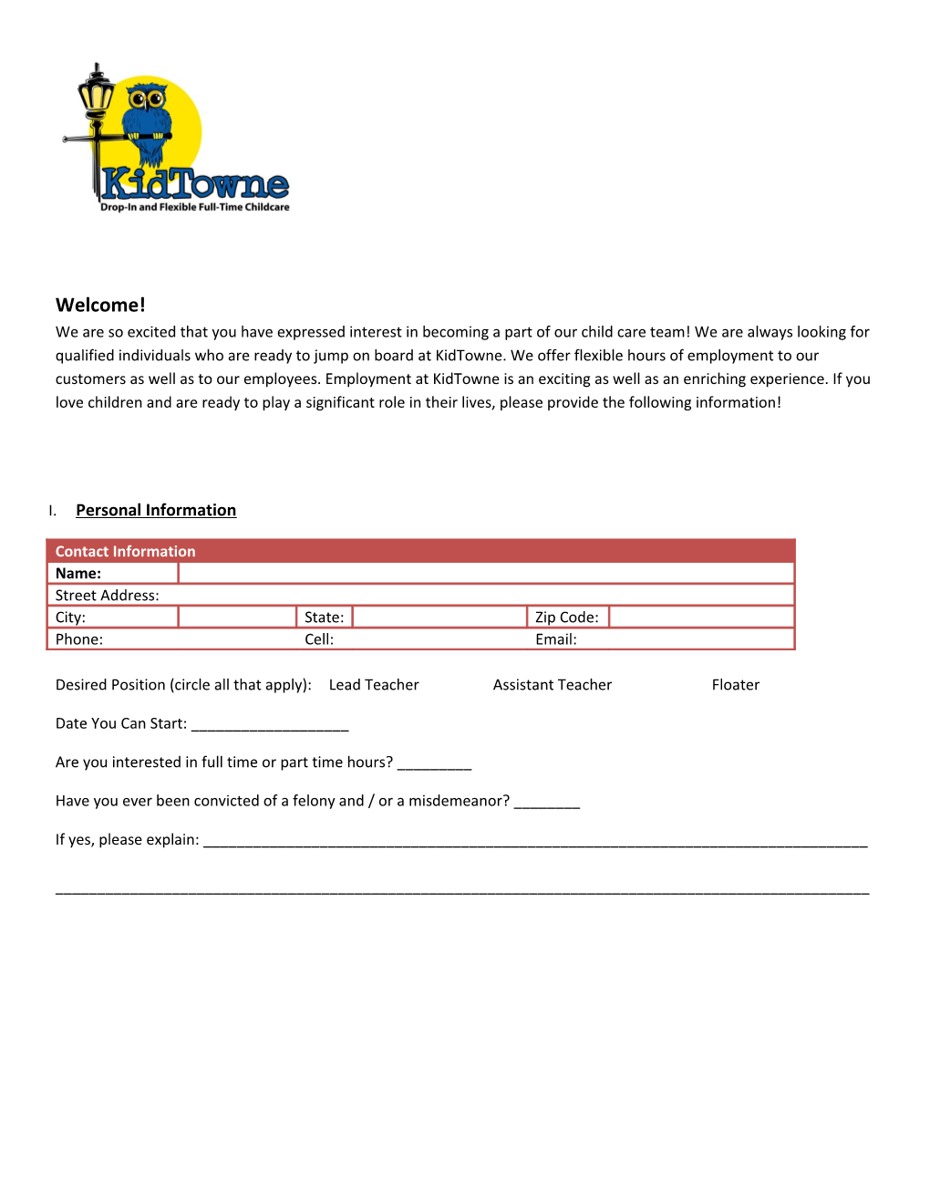 Desired Position (Circle All That Apply): Lead Teacherassistant Teacherfloater