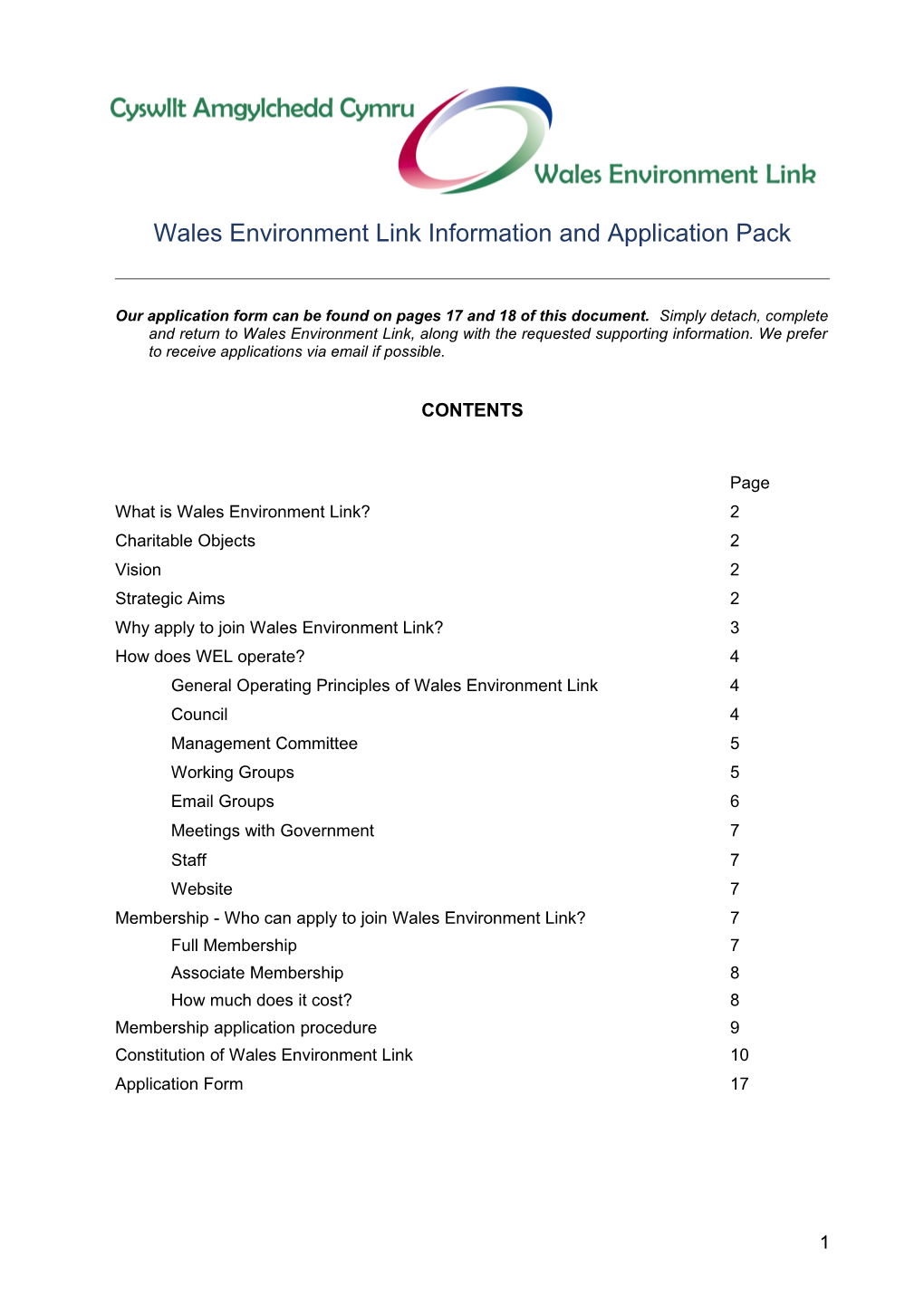 Wales Environment Link Information and Application Pack