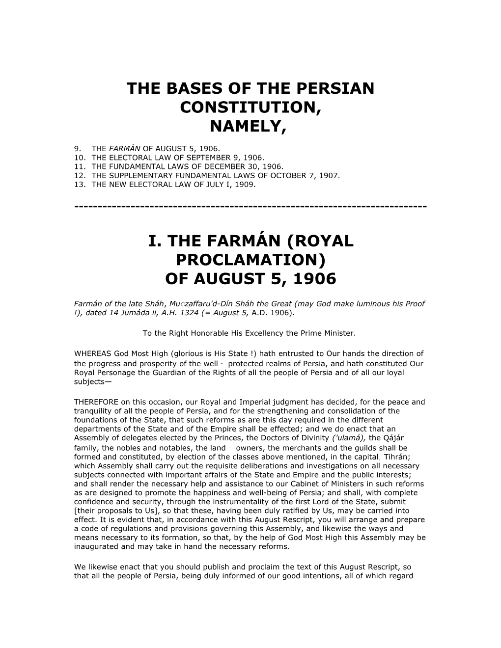 The Bases of the Persian Constitution, Namely