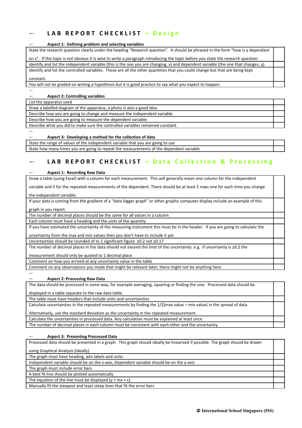 LAB REPORT CHECKLIST Design