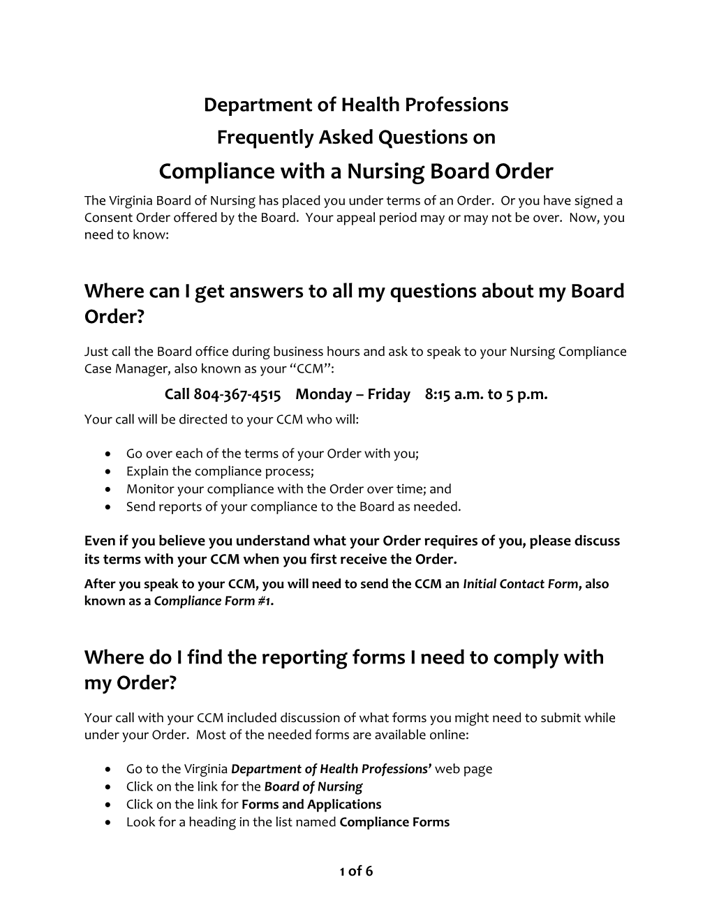 Board of Nursing Compliance FAQ