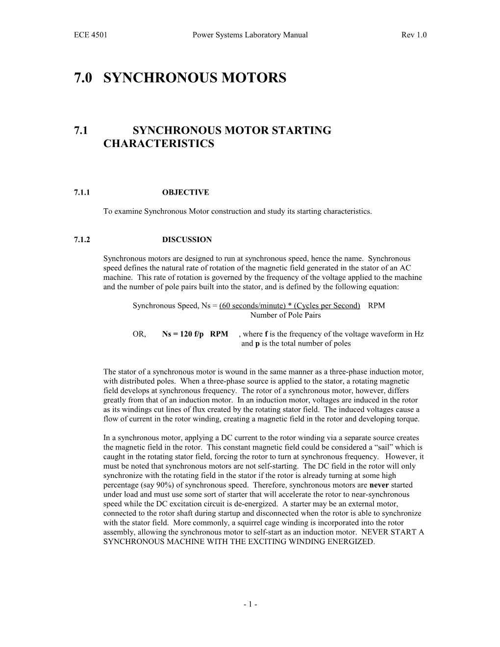 ECE 4501Power Systems Laboratory Manualrev 1.0