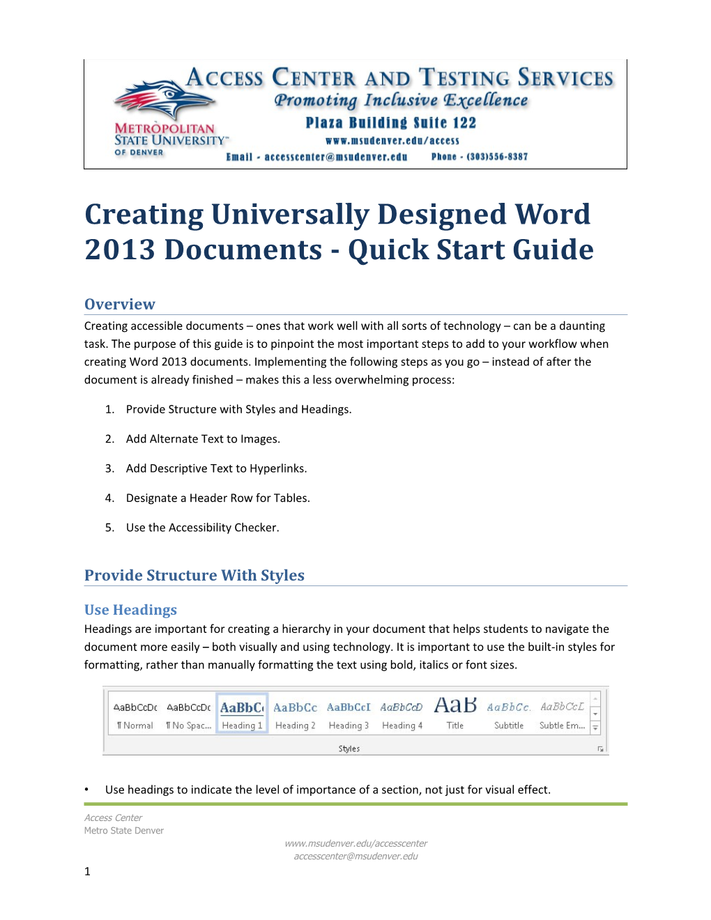 Creating Universally Designed Word 2013 Documents - Quick Start Guide
