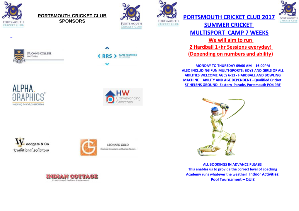 Portsmouth Cricket Clubsponsors