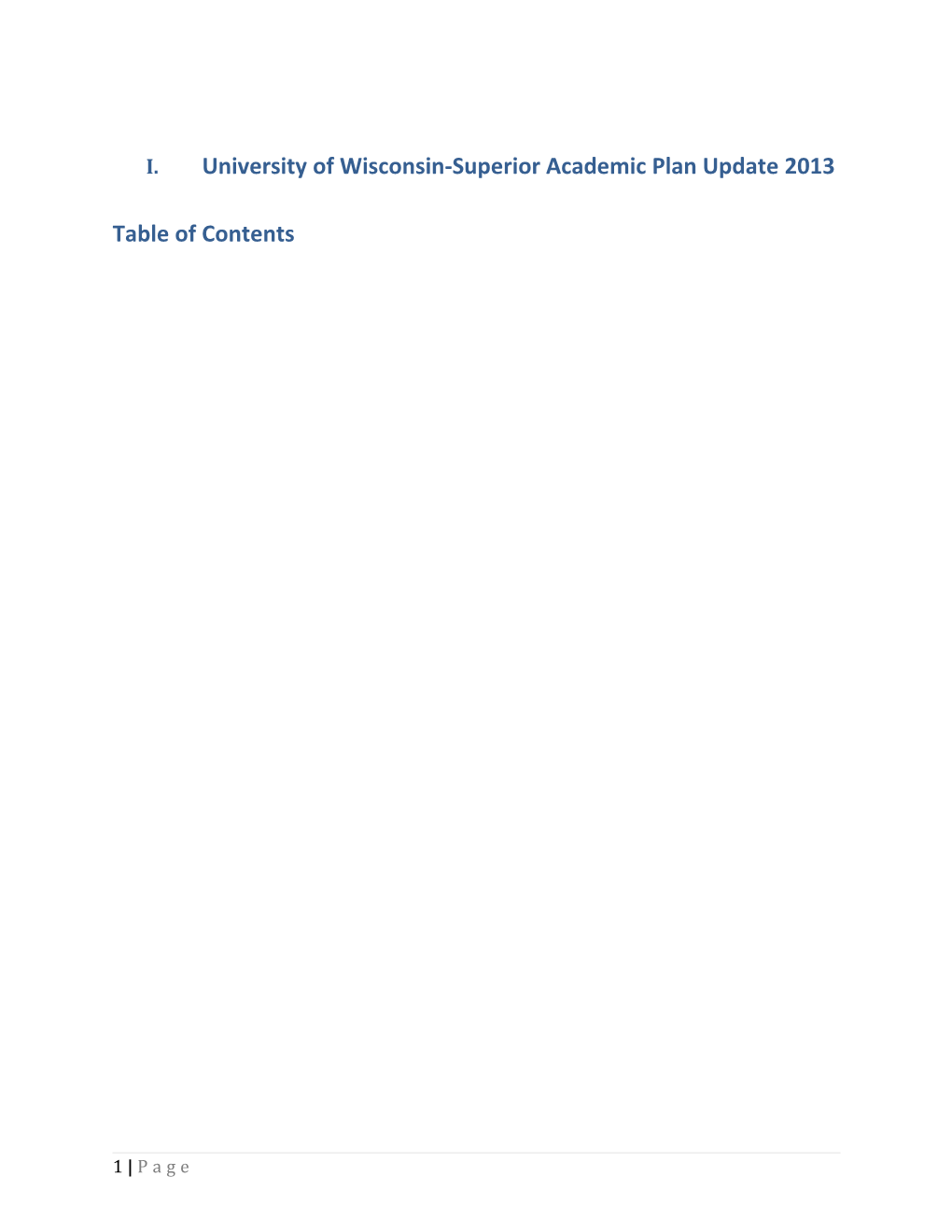 University of Wisconsin-Superior Academic Plan Update 2013