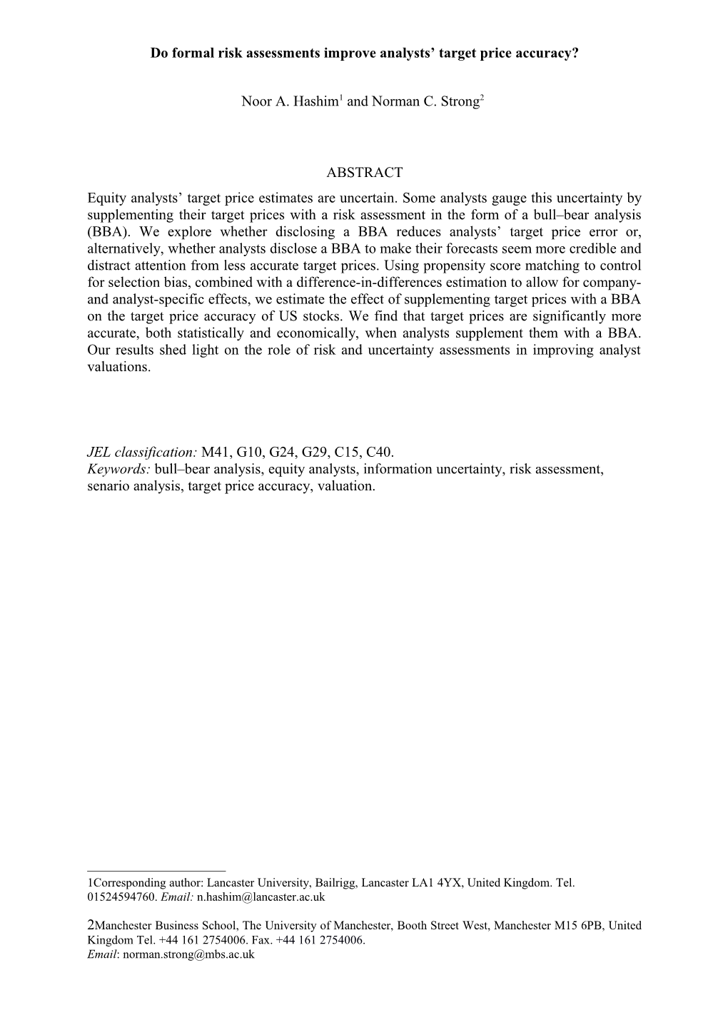 Do Formal Risk Assessments Improve Analysts Target Price Accuracy?