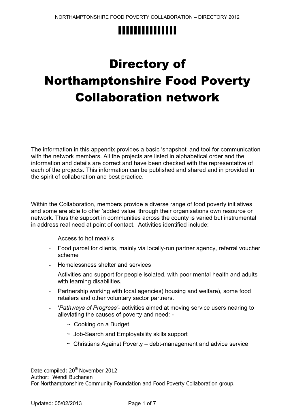 Directory of Northamptonshire Food Poverty