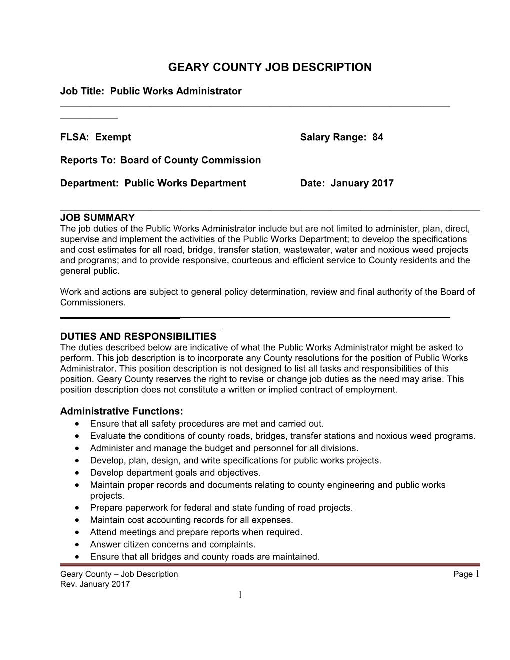 Job Title: Public Works Administrator