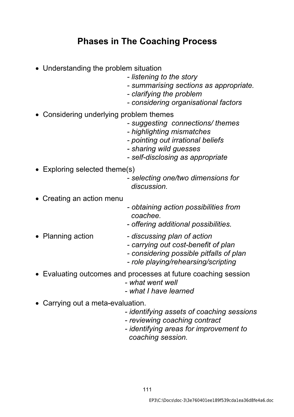 Phases in the Coaching Process