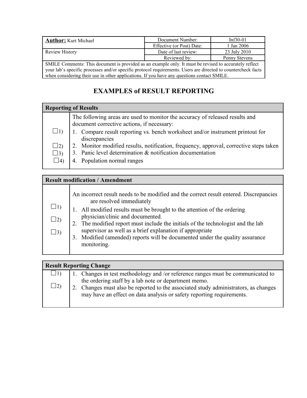 EXAMPLES of RESULT MODIFICATION