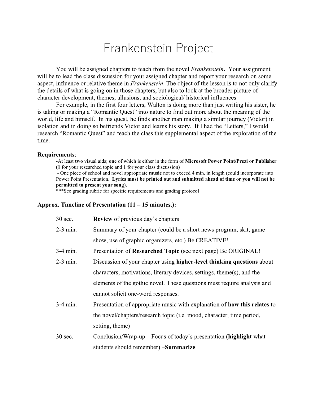 Frankenstein Group Project