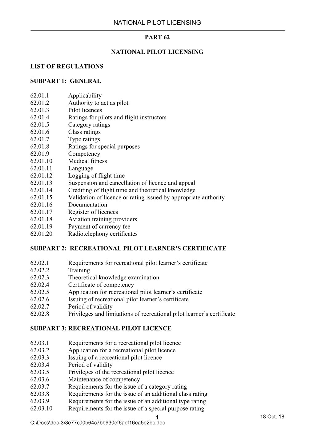 National Pilot Licensing