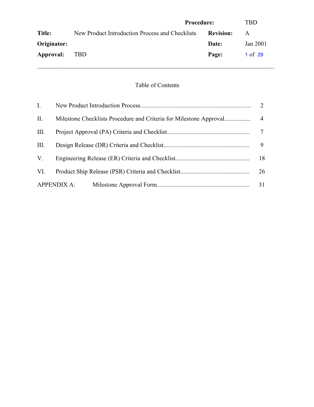 Title:New Product Introduction Process and Checklistsrevision:A