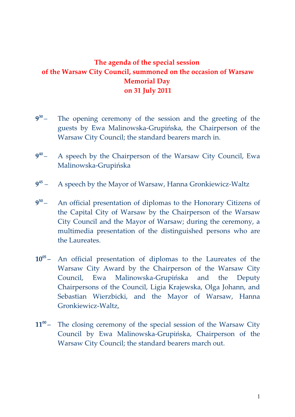 The Agenda of the Special Session