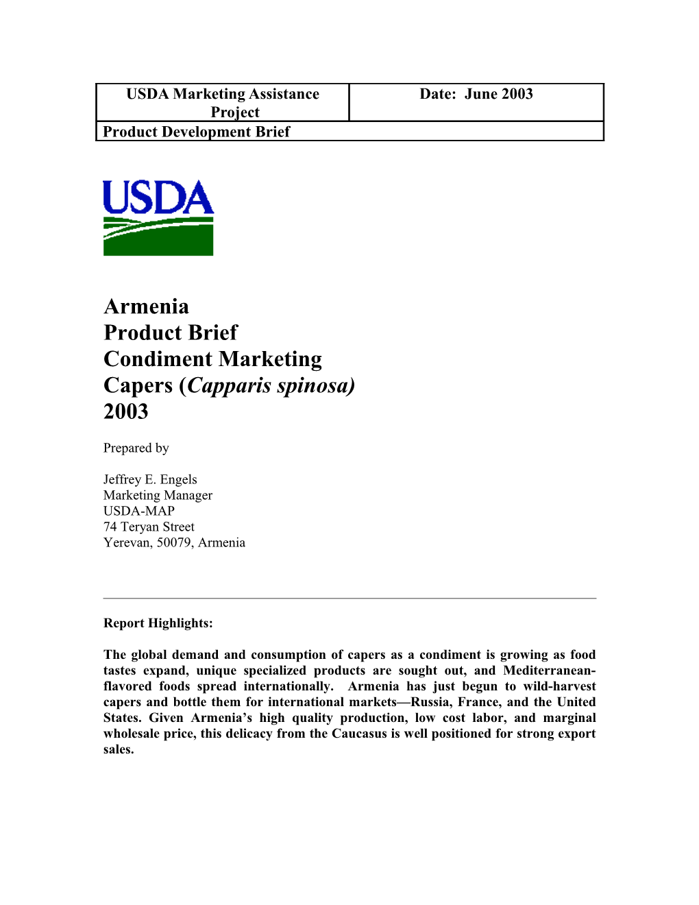 USDA Marketing Assistance Project