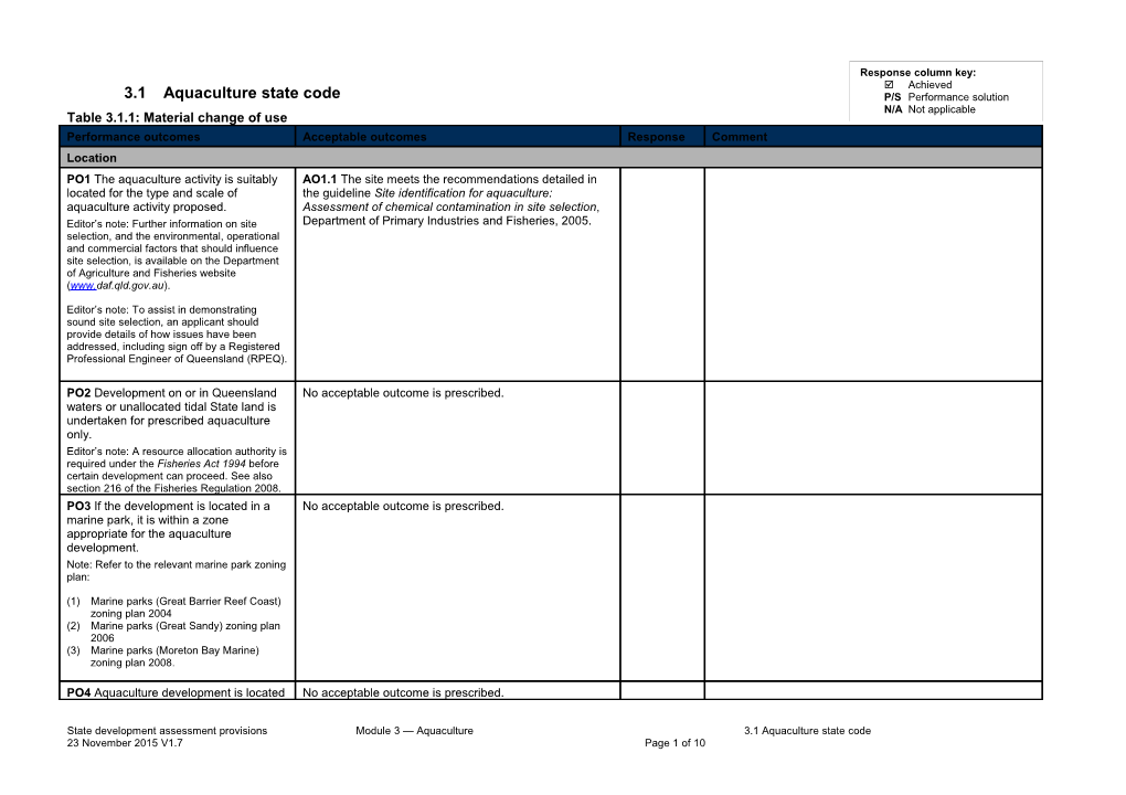 Module 3.1 - Aquaculture State Code Response Template